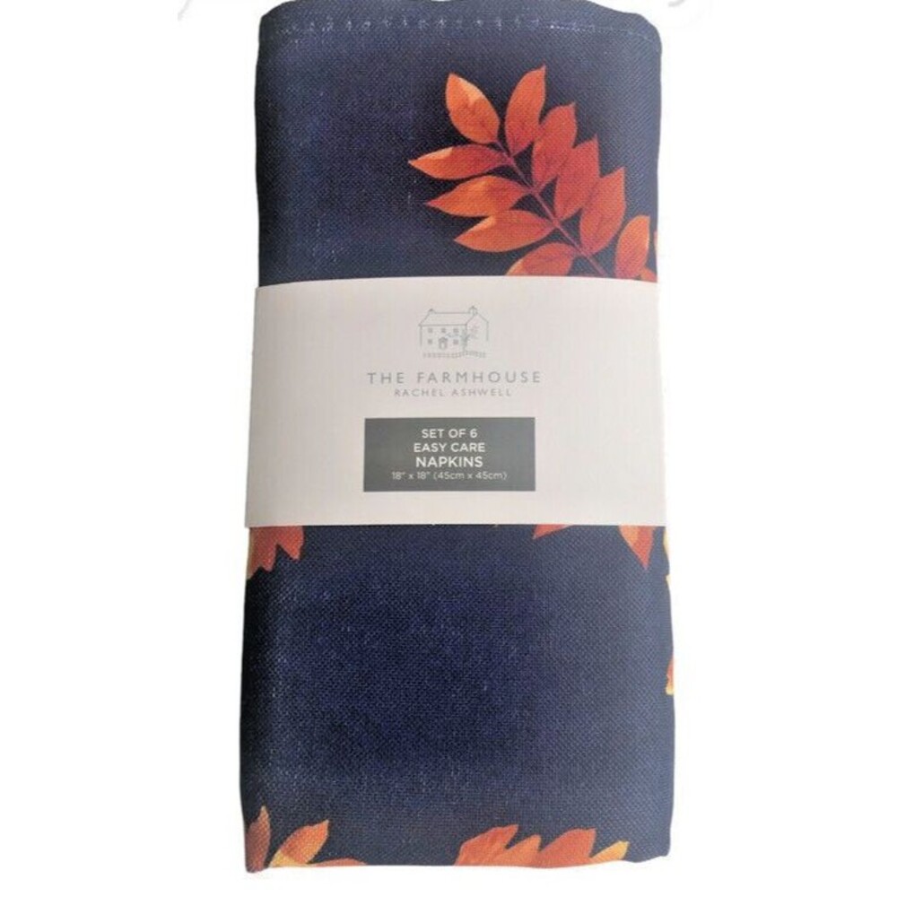 Rachel Ashwell Set Of 6 Sunflower Fall Napkins Thanksgiving Fabric Navy